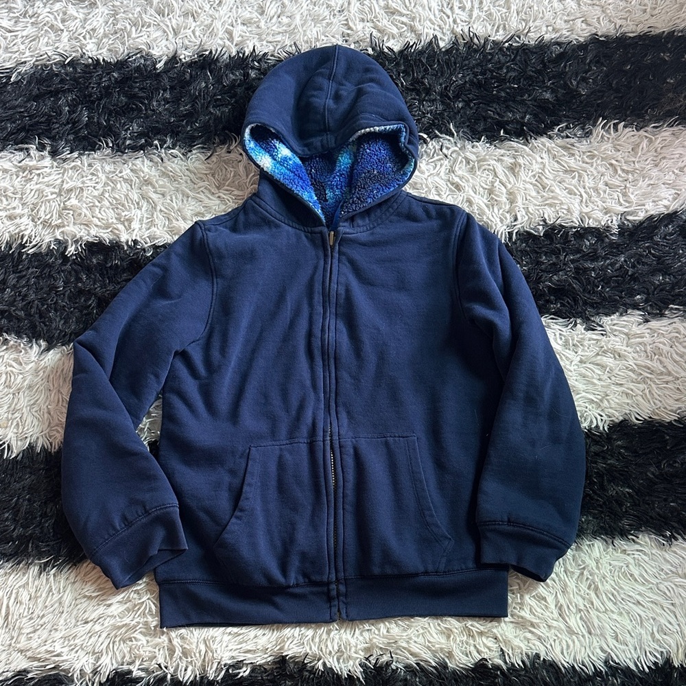 Lands End Boys Reversible Hoodie, Blue/Galaxy, Sz L (10/12)